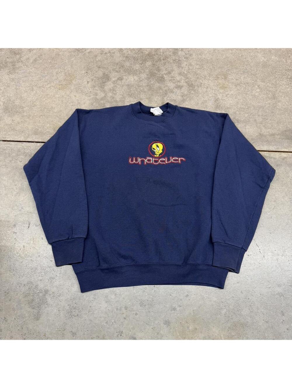 vintage tweety bird looney tunes navy spell out crewneck size large